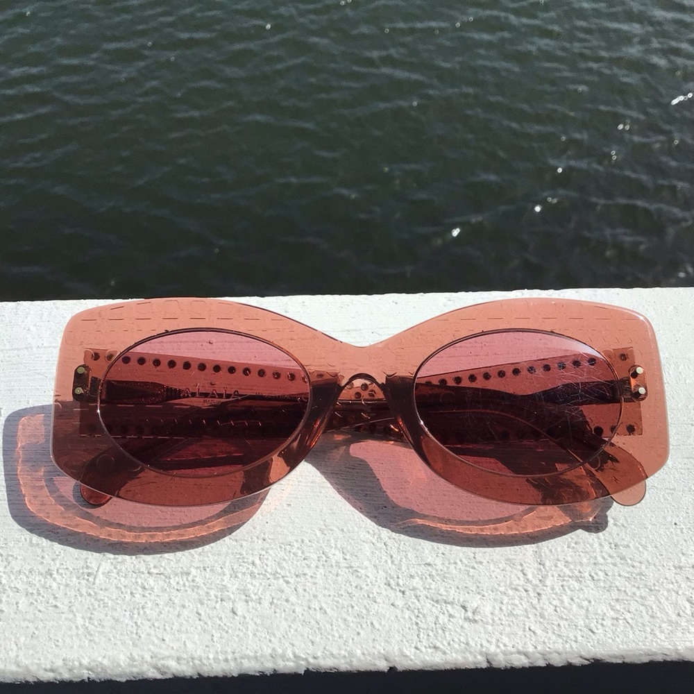 Alaia Paris Oval Blush Amber Studded Sunglasses Made in Italy